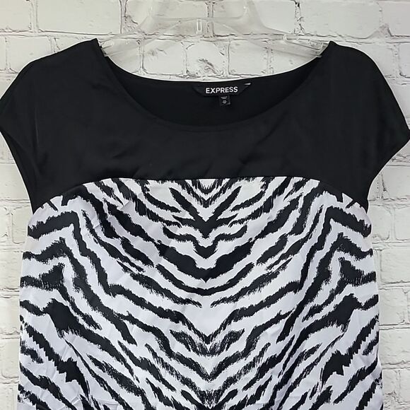 Express Zebra Stripe Women's XS Silky Soft Satin Lined Mini Shift Party Dress - Picture 2 of 9